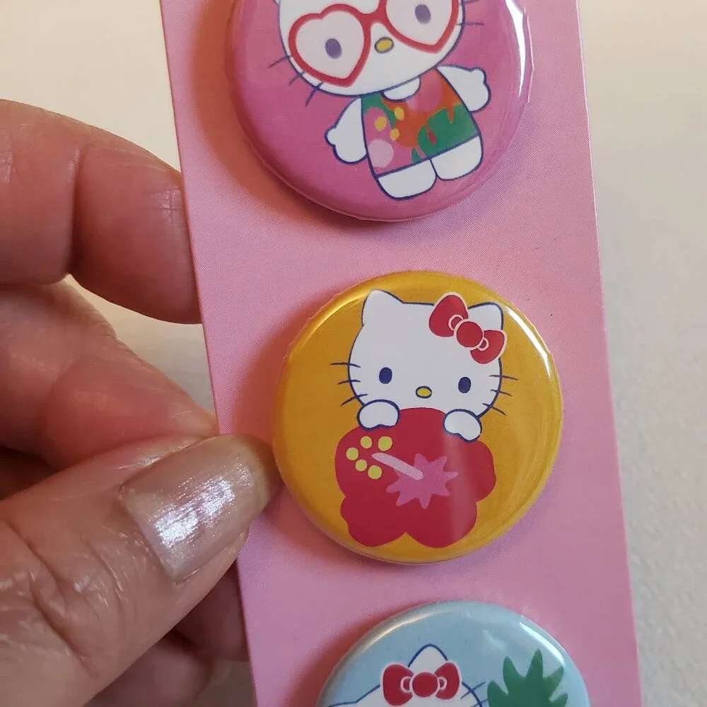 Hello Kitty Pink, Yellow and Blue Button Pins Set - NWT